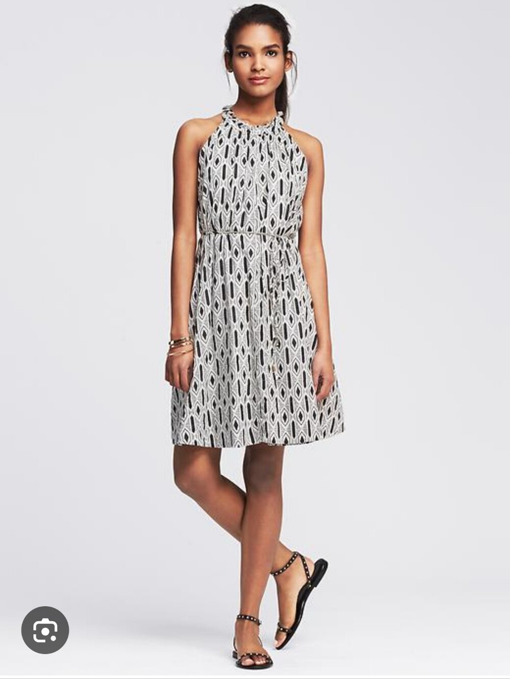 Banana Republic ✨️ Black and White Cotton Geometric Halter Women's Dress Size LP